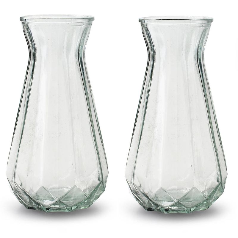 Foto van 2x stuks bloemenvazen - helder/transparant glas - h24 x d13.5 cm - vazen