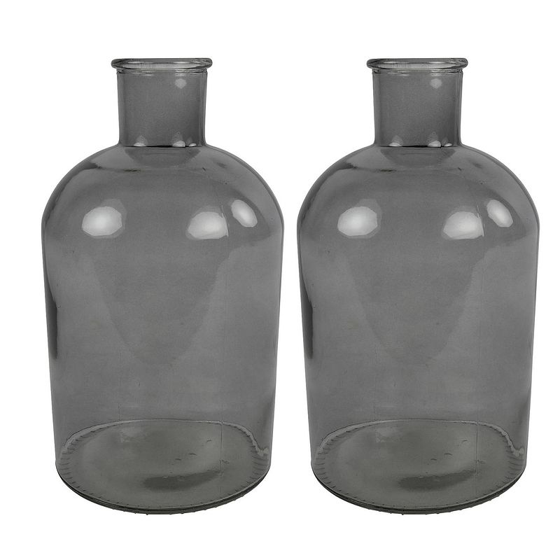 Foto van 2x stuks countryfield vaas - grijs/transparant - glas - apotheker fles vorm - d17 x h31 cm - vazen