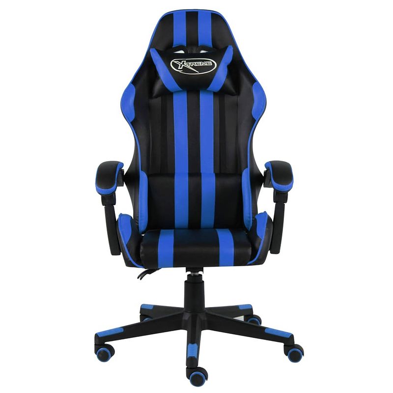 Foto van The living store racestoel - luxe - kunstleren gamingstoel - verstelbaar en comfortabel - blauw/zwart - 62 x 69 cm (b