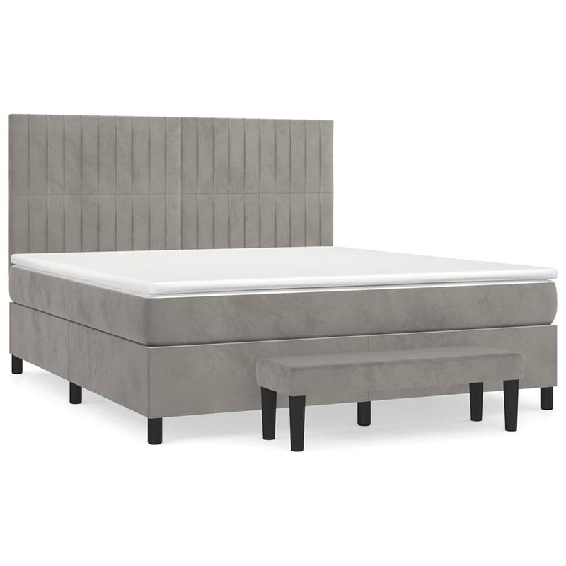 Foto van The living store bedframe luxe - lichtgrijs - 203 x 160 x 118/128 cm - zacht fluweel