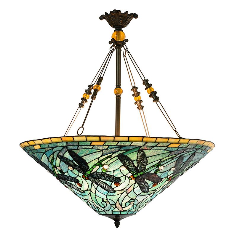 Foto van Haes deco - hanglamp tiffany groen, blauw ø 71x75 cm e27/max 3x60w