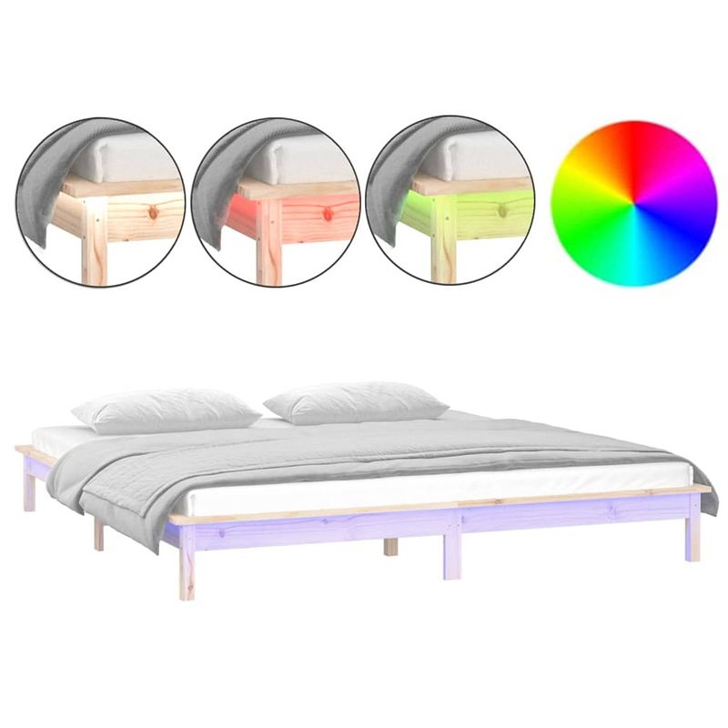 Foto van Vidaxl bedframe led massief hout 135x190 cm double