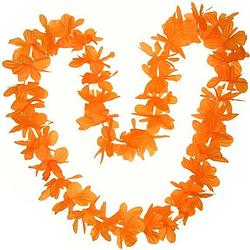 Foto van Set van 6x stuks oranje hawaii bloemen krans slinger - oranje supporter koningsdag feestartikelen