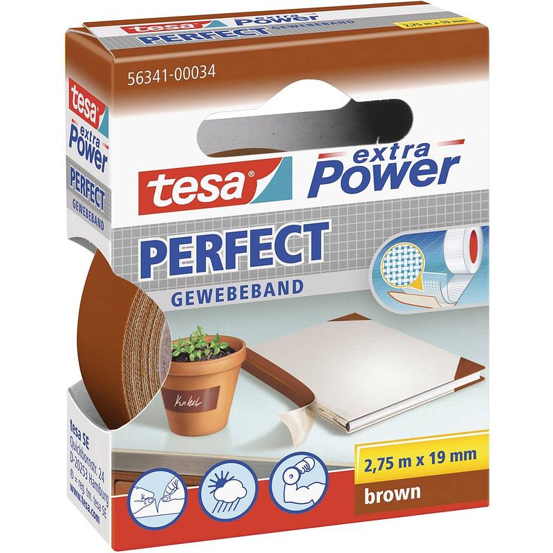 Foto van Tesa perfect 56341-00034-03 textieltape tesa extra power bruin (l x b) 2.75 m x 19 mm 1 stuk(s)