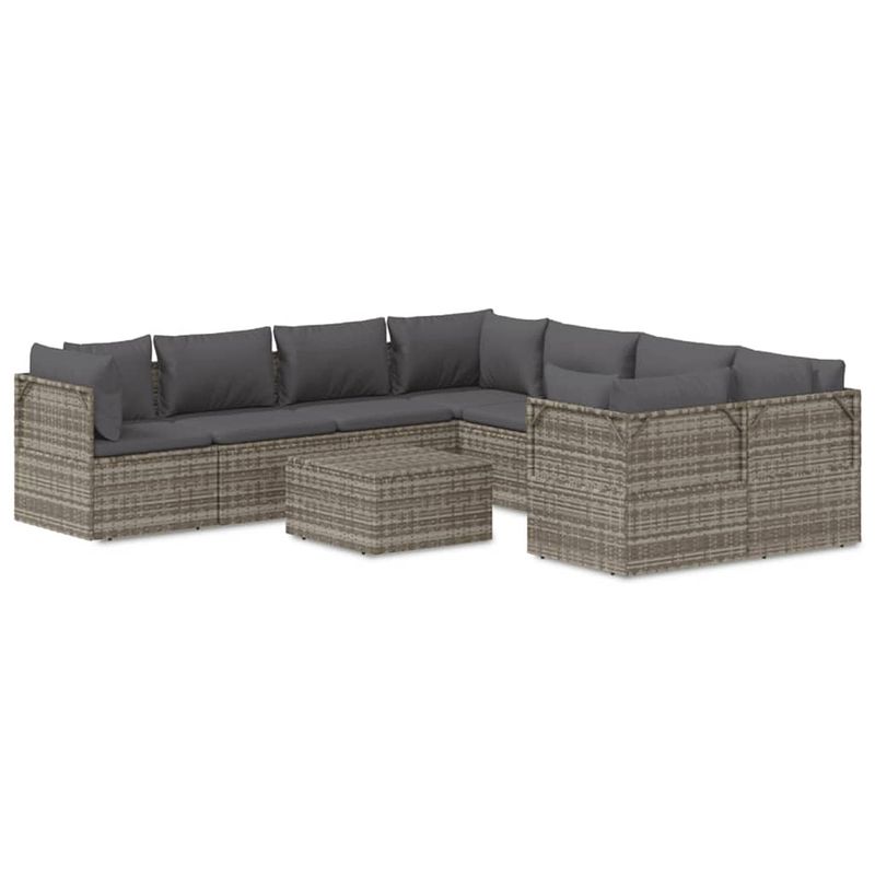 Foto van Vidaxl 9-delige loungeset met kussens poly rattan grijs