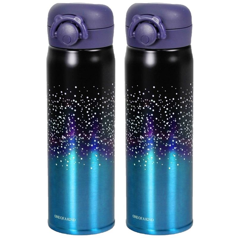 Foto van 2x stuks thermosfles / isoleerfles rvs voor onderweg 500 ml blauw/zwart - thermosflessen