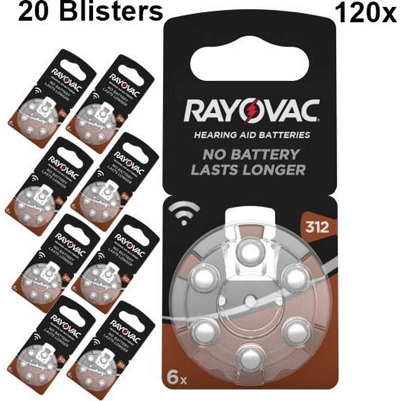 Foto van 120 stuks - rayovac acoustic ha312 / 312 / pr41 / zl3 180mah 1.4v gehoorapparaat batterij