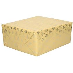 Foto van 3x rollen kerst inpakpapier/cadeaupapier beige/gouden bomen 2,5 x 0,7 meter - cadeaupapier