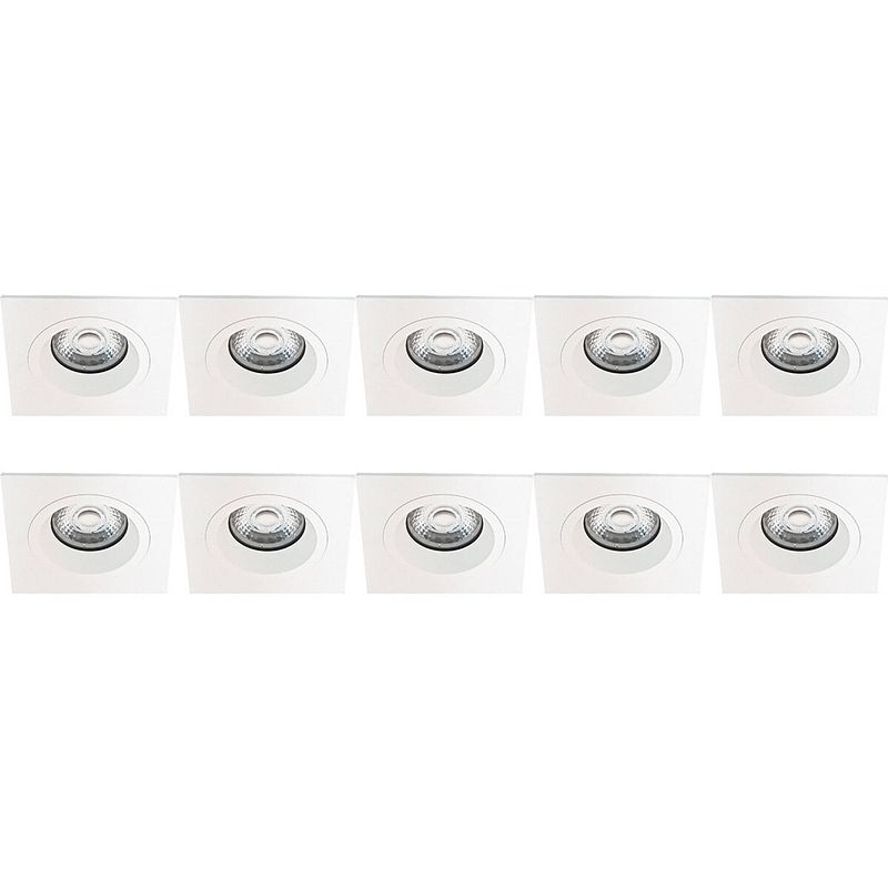 Foto van Spot armatuur 10 pack - pragmi rodos pro - gu10 fitting - inbouw vierkant - mat wit - aluminium - 93mm