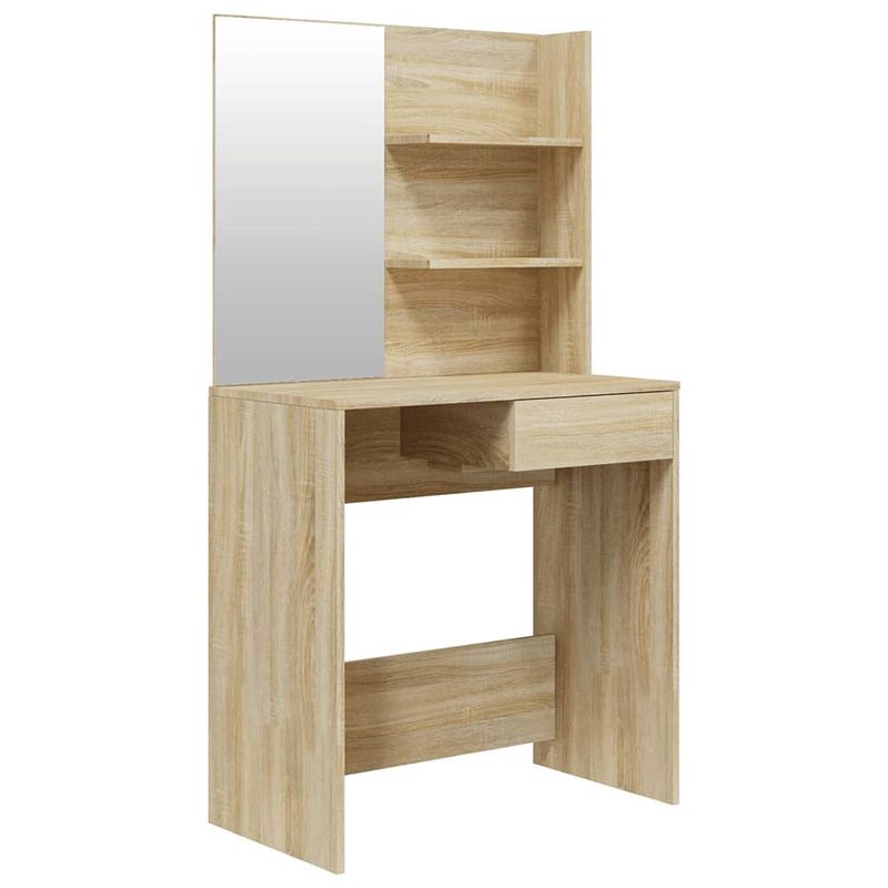 Foto van The living store kaptafel sonoma eiken - bewerkt hout - 74.5 x 40 x 141 cm - make-up spiegel