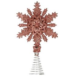 Foto van Kunststof kerstboom sneeuwvlok piek glitter donker roze/rose 20 cm - kerstboompieken