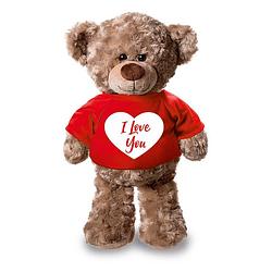 Foto van Pluche knuffel teddybeer 24 cm met i love you hartje t-shirt - knuffelberen