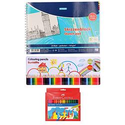 Foto van Tekenen voor kinderen set - schetsboek met 50 potloden en 36 stiften - kleurpotlood