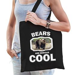 Foto van Katoenen tasje bears are serious cool zwart - beren/ bruine beer cadeau tas - feest boodschappentassen