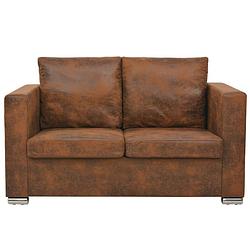 Foto van The living store vintage suede-look tweezitsbank - 137x73x82 cm - bruin