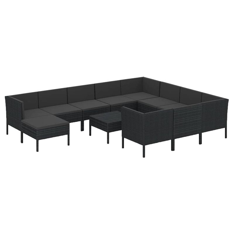 Foto van Vidaxl 12-delige loungeset met kussens poly rattan zwart