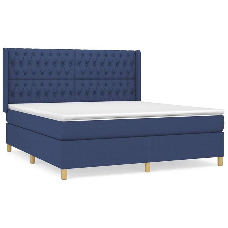 Foto van The living store boxspringbed blauw stof 203x183x118/128 - pocketvering matras 180x200x20 - huidvriendelijk topmatras