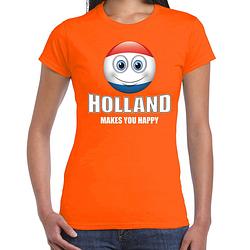 Foto van Holland makes you happy landen / vakantie shirt oranje voor dames met emoticon xl - feestshirts