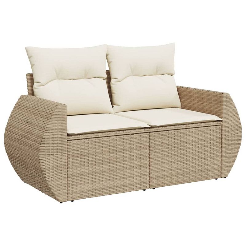 Foto van Vidaxl tuinbank 2-zits met kussens poly rattan beige