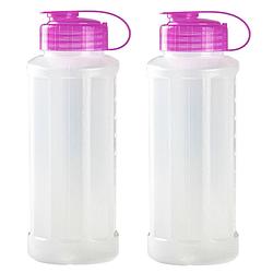 Foto van 2x stuks kunststof waterflessen 1100 ml transparant met dop roze - drinkflessen