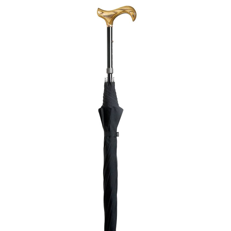 Foto van Classic canes wandelstok paraplu - zwart - essenhout derby handvat - verstelbaar - lengte 89 - 97 cm