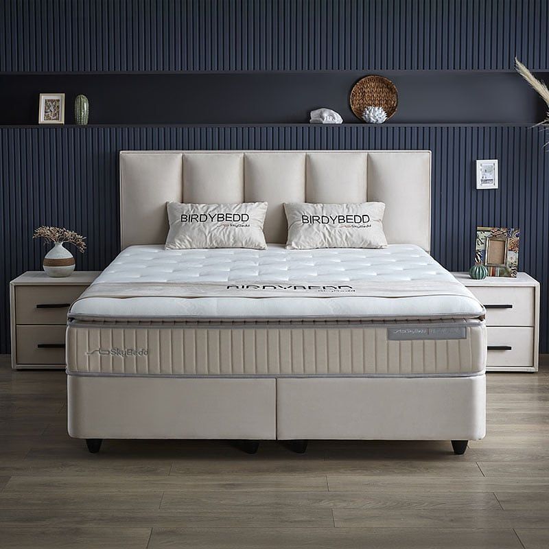 Foto van 2-persoons boxspring met opbergruimte birdybedd - beige - beige 160x200 cm - pocketveringen - inclusief topper - dekbed-discounter.nl