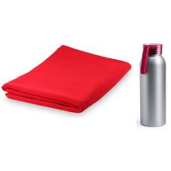 Foto van Yoga wellness microvezel handdoek en waterfles rood - sporthanddoeken