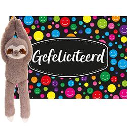 Foto van Keel toys - cadeaukaart gefeliciteerd met knuffeldier luiaard 50 cm - knuffeldier