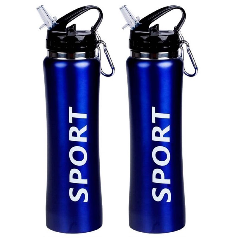 Foto van 2x sport bidon drinkfles/waterfles sport print blauw 600 ml - drinkflessen