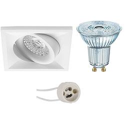 Foto van Led spot set - osram parathom par16 927 36d - pragmi qiundo pro - gu10 fitting - dimbaar - inbouw vierkant - mat wit -