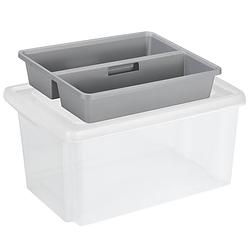 Foto van Sunware opslagbox kunststof 51 liter transparant 59 x 39 x 29 cm met deksel en organiser tray - opbergbox