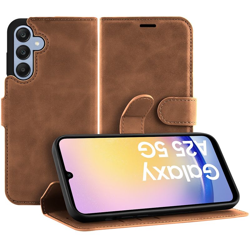 Foto van Just in case premium wallet case voor samsung a25 telefoonhoesje bruin