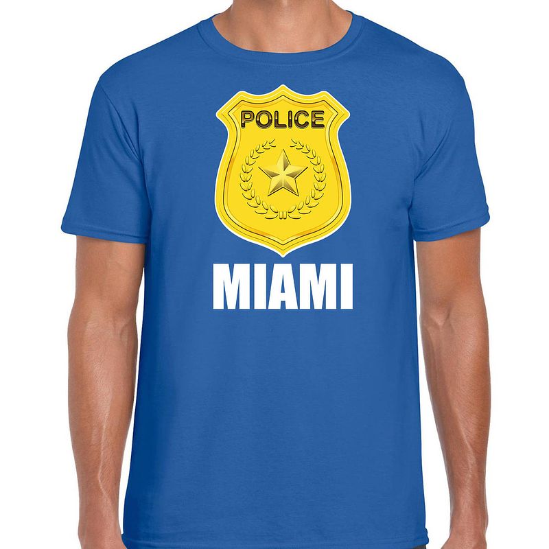 Foto van Miami police / politie embleem carnaval t-shirt blauw voor heren xl - feestshirts