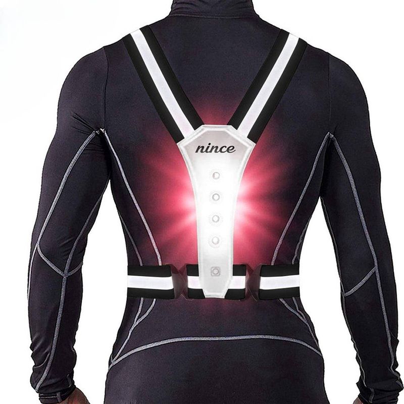 Foto van Nince hardloop verlichting van hoge kwaliteit usb oplaadbaar grijs - hardloopvest grijs - reflecterend vest