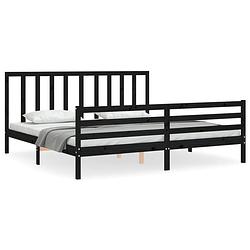 Foto van The living store bedframe - massief grenenhout - multiplex lattenbodem - 205.5 x 185.5 x 100 - zwart