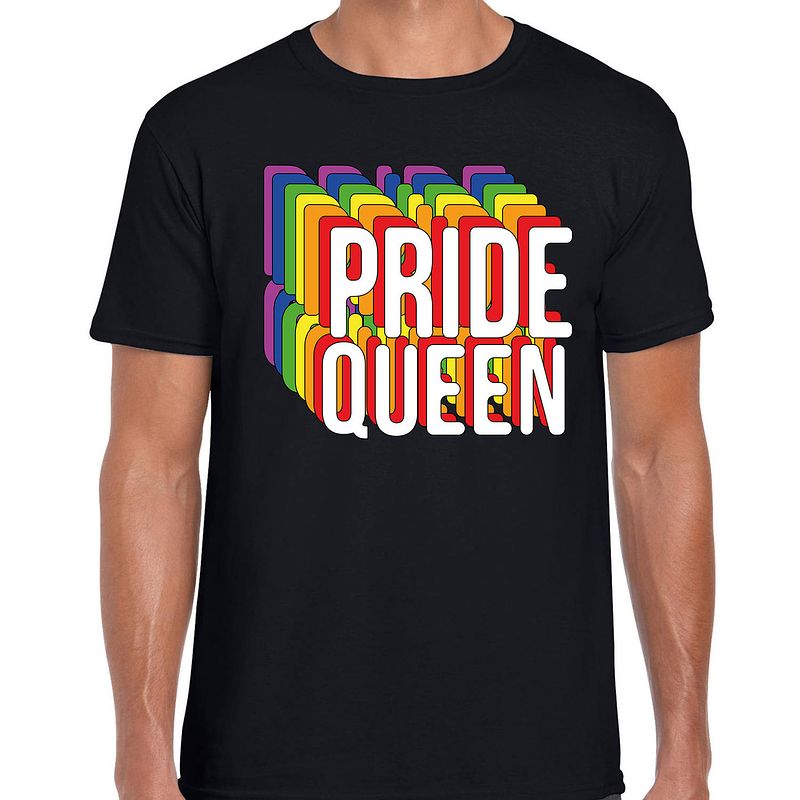 Foto van Bellatio decorations pride queen regenboog / lgbtq heren t-shirt - zwart xl - feestshirts