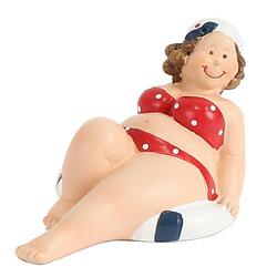 Foto van Home decoratie beeldje dikke dame liggend - rood badpak - 10 cm - beeldjes