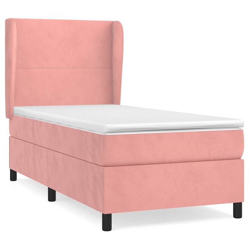 Foto van The living store boxspringbed roze - 203 x 93 x 118/128 cm - fluweel - pocketvering - middelharde ondersteuning -