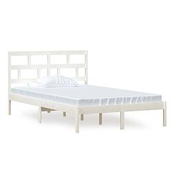 Foto van The living store houten bedframe - 205.5 x 126 x 100 cm - massief grenenhout - wit