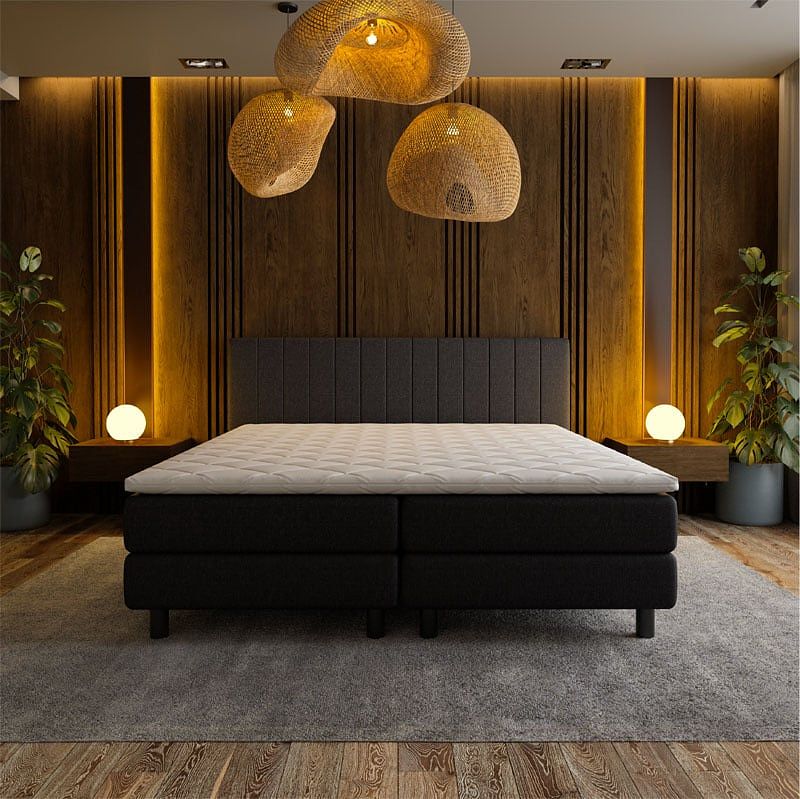 Foto van 2-persoons boxspring hotel - beam - zwart 140x210 cm - pocketvering - inclusief topper - dekbed-discounter.nl