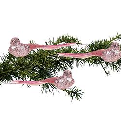 Foto van 3x stuks kunststof decoratie vogels op clip roze glitter 21 cm - kersthangers