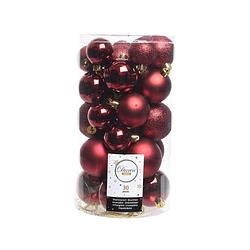 Foto van 2 stuks kerstbal plastic gl-mt-glitter assorted ossenbloed