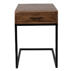 Foto van Clayre & eef bijzettafel 42x42x61 cm bruin zwart hout ijzer rechthoek side table tafeltje bruin side table tafeltje