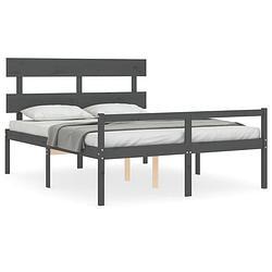 Foto van The living store bedframe - grenenhout - grijs - 205.5 x 165.5 x 81 cm - geschikt voor matras 160 x 200 cm - montage