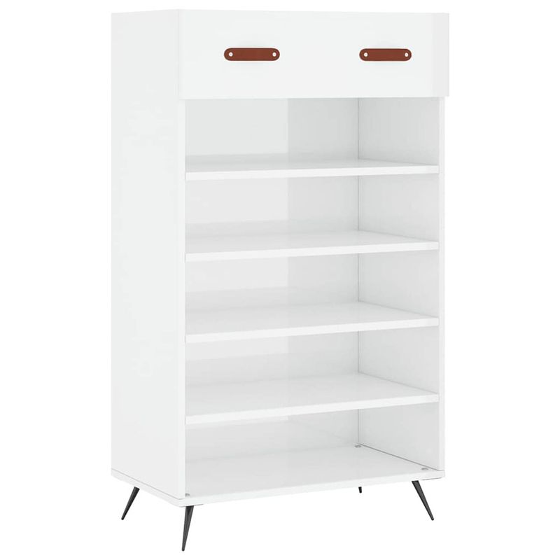 Foto van The living store schoenenkast - hoogglans wit - 60 x 35 x 105 cm - duurzaam materiaal