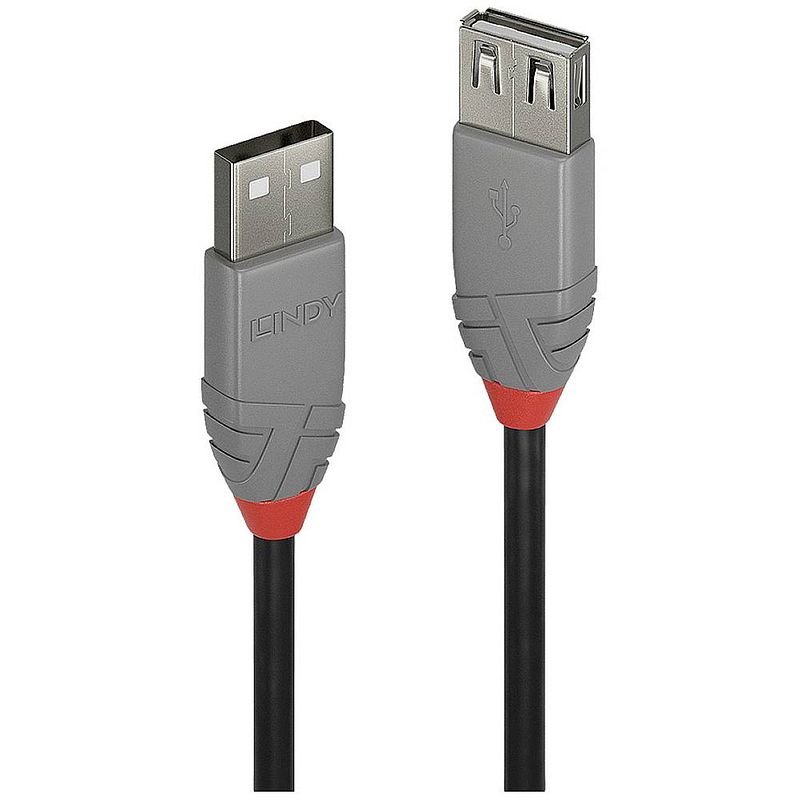 Foto van Lindy usb-kabel usb 2.0 usb-a stekker, usb-a bus 5 m zwart, grijs 36705