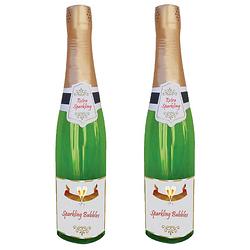 Foto van Opblaasbare champagne fles - 2x - fun/fop/party/oud jaar/bruiloft - versiering/decoratie - 76 cm - opblaasfiguren
