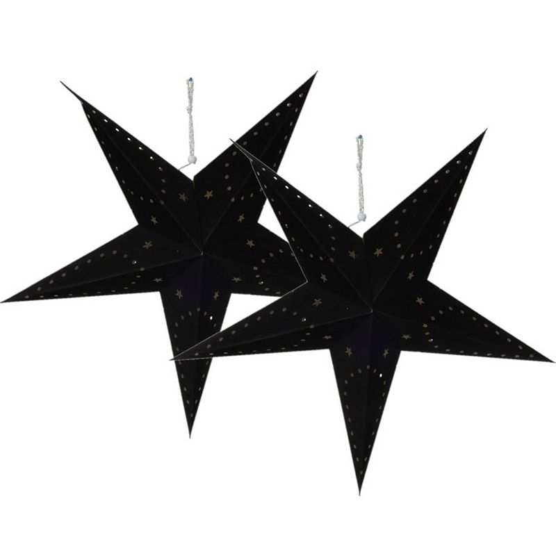 Foto van Verlichte lampions - 2 stuks - kerstster- 45 cm - papier - zwart - kerststerren