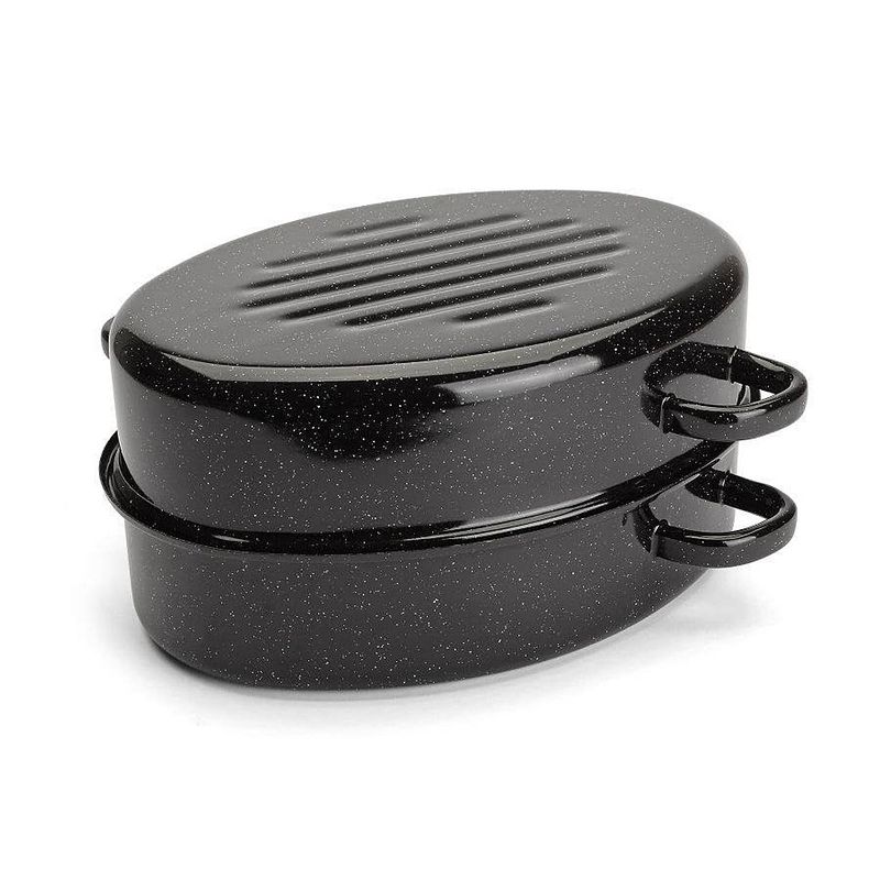 Foto van Emalia geëmailleerde braadpan met deksel 3l - braadslede - bakpan - grillpan - emaille - zwart