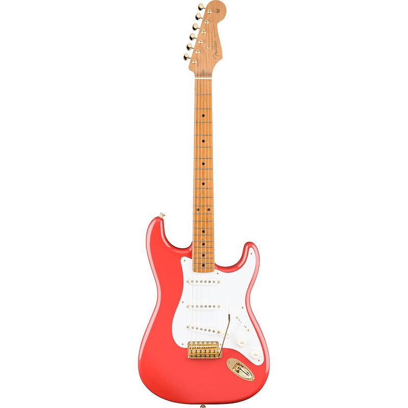 Foto van Fender limited edition vintera ii 's50s stratocaster roasted mn fiesta red elektrische gitaar met deluxe gigbag